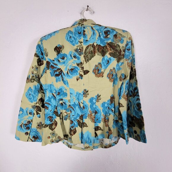 Emma James Womens Floral Print Button-Front Blazer Jacket Size 6 Tan Blue Career - Picture 2 of 10